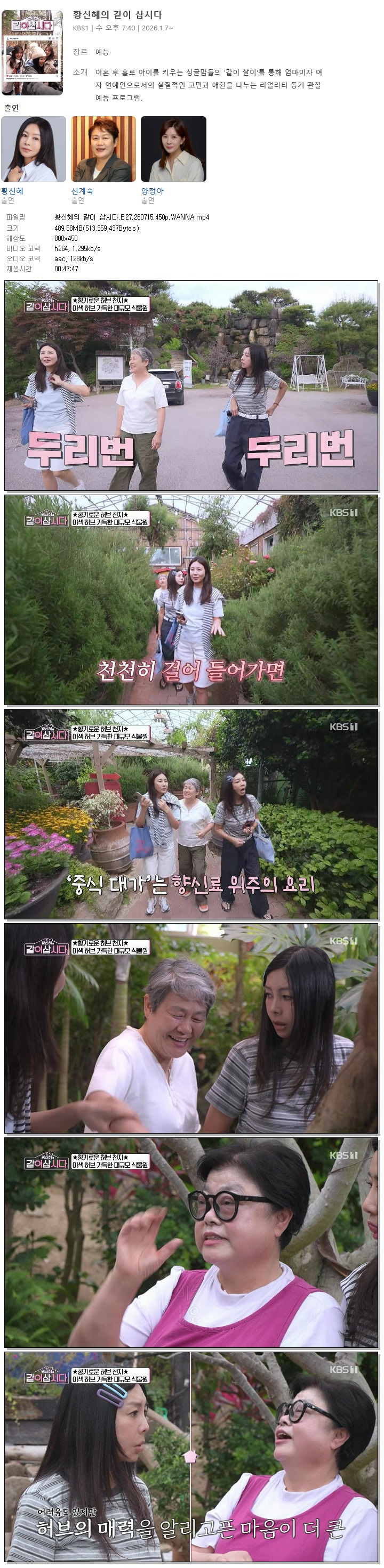 황신혜의 같이 삽시다.E27.260715.450p.WANNA
