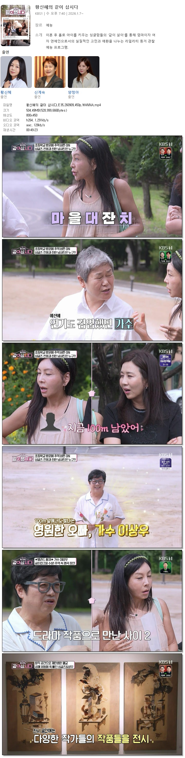 황신혜의 같이 삽시다.E35.260909.450p.WANNA